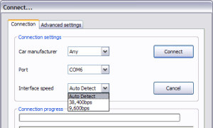 Select the COM port and Interface Speed