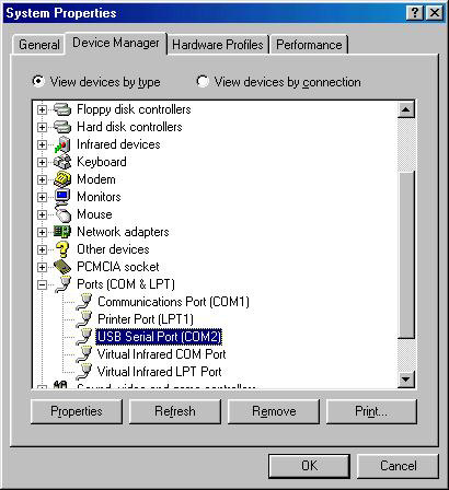 Check port number in Device Manager