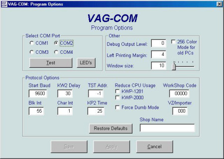 Set the port in VAG-COM