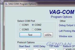 Select the COM port within VAG-COM