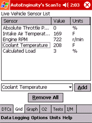 Live sensor list