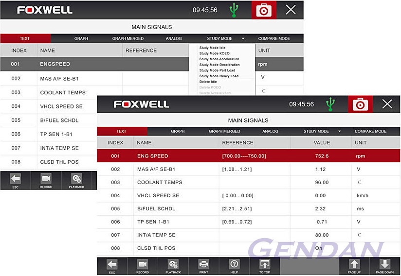 Foxwell GT90 - Learn live sensor values