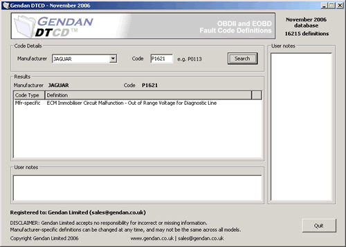 Example screenshot for Jaguar fault code P1621