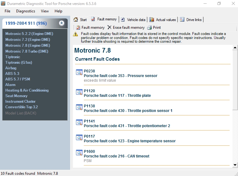 Durametric - Fault Code Screen