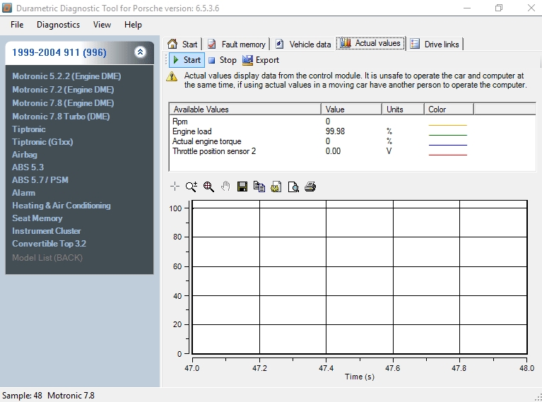 Durametric - Live Data Values Screen