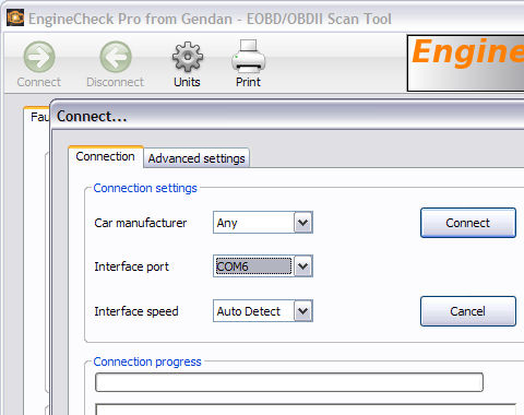 Select port in EngineCheck