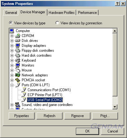 Check port number in Device Manager