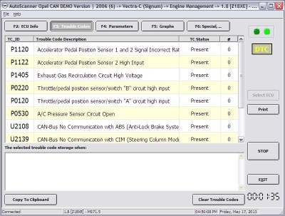 OpelScanner Fault Codes Screenshot