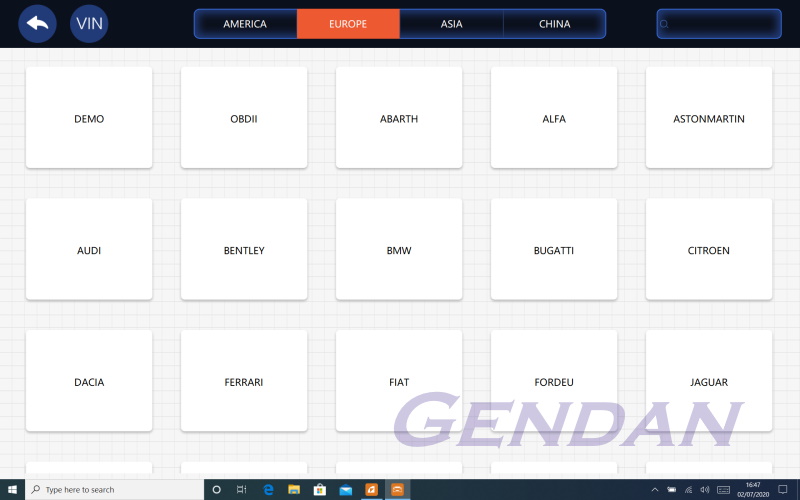 Foxwell GT90 LE - Example manufacturer listing screen