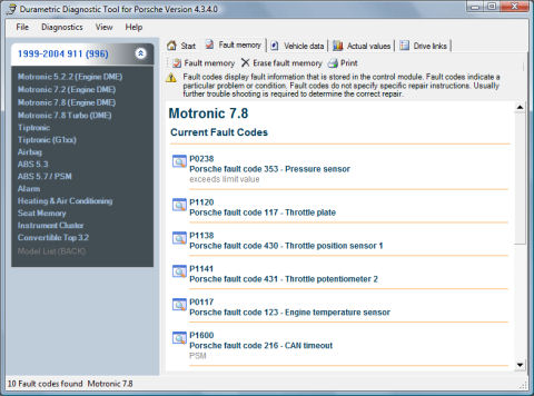 Durametric Fault Code page