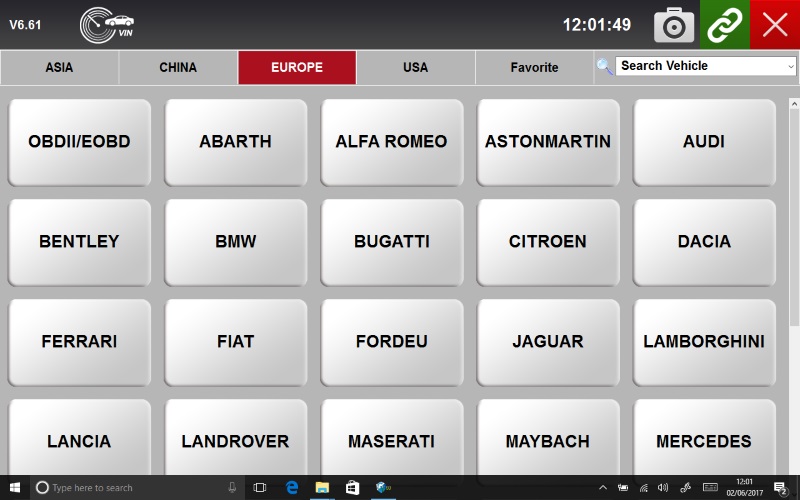 Foxwell GT80 Mini - Example manufacturer listing screen